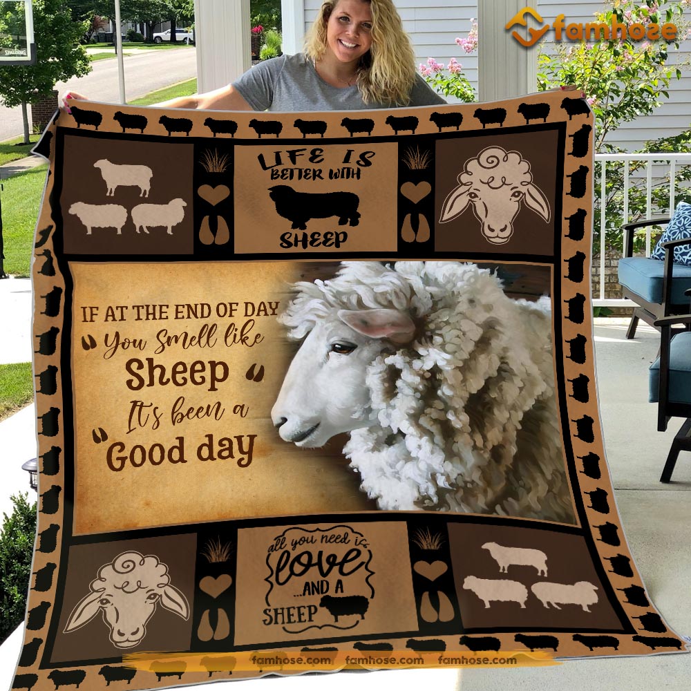 Sheep Blanket, At The End Of Day You Smell Like Sheep Good Day Sheep Fleece Blanket - Sherpa Blanket Gift For Sheep Lover