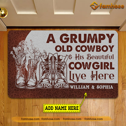 Personalized Cowboy Doormat, A Grumpy Old Cowboy His Cowgirl Live Here Gift For Cowboy, New Home Gift, Housewarming Gift, Cowboy Decor