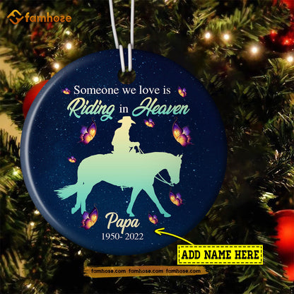 Christmas Horse Riding Ornament, Someone We Love Is Riding In Heaven Gift For Horse Lovers, Personalized Circle Ceramic Ornament