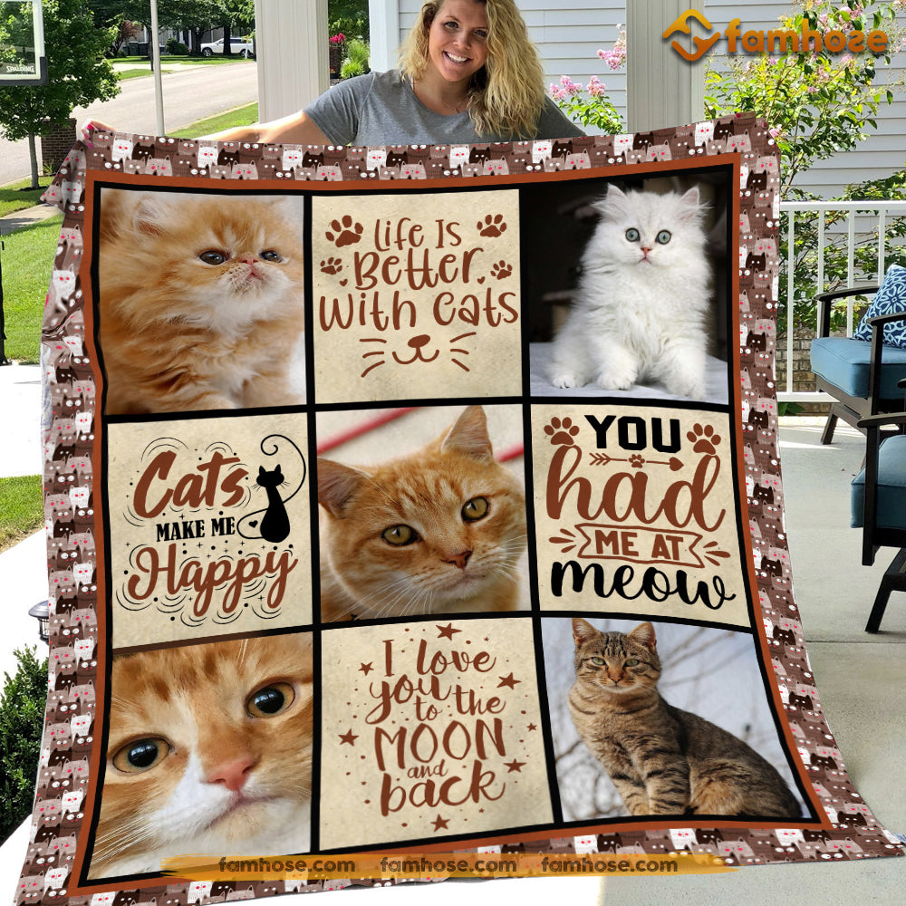 Cat Blanket, Cats Make Me Happy Fleece Blanket - Sherpa Blanket Gift For Cat Lover, Cat Owners