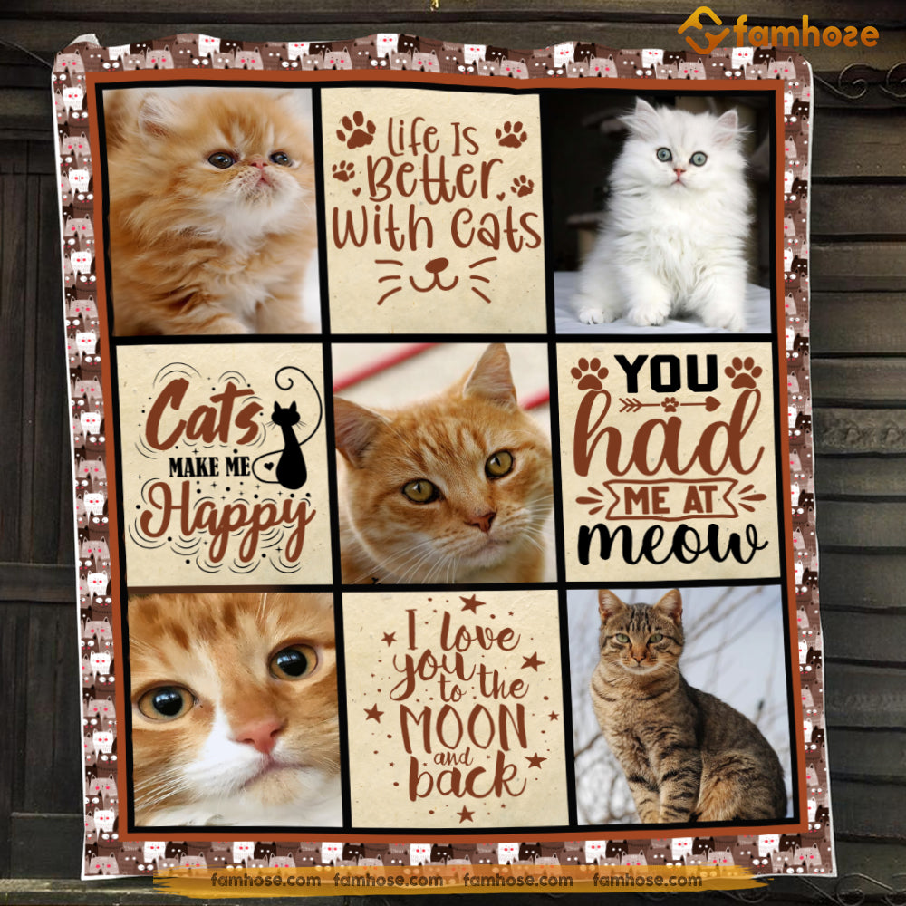 Cat Blanket, Cats Make Me Happy Fleece Blanket - Sherpa Blanket Gift For Cat Lover, Cat Owners