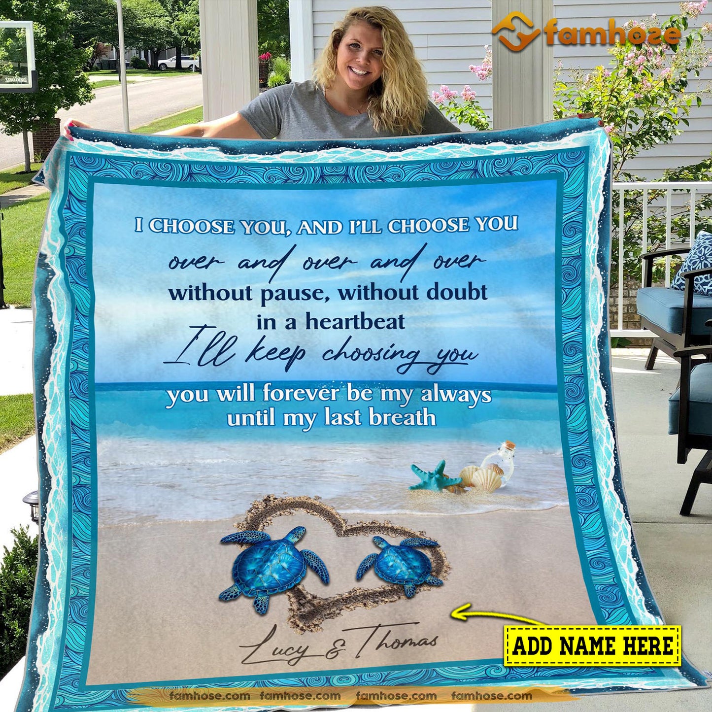 Personalized Turtle Blanket, I Choose You Over And Over Without Pause In A Hearbeat Fleece Blanket - Sherpa Blanket Gift For Turtle Lover