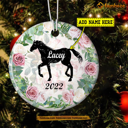 Christmas Horse Ornament, Stron Horse Gift For Horse Lovers, Personalized Custom Circle Ceramic Ornament
