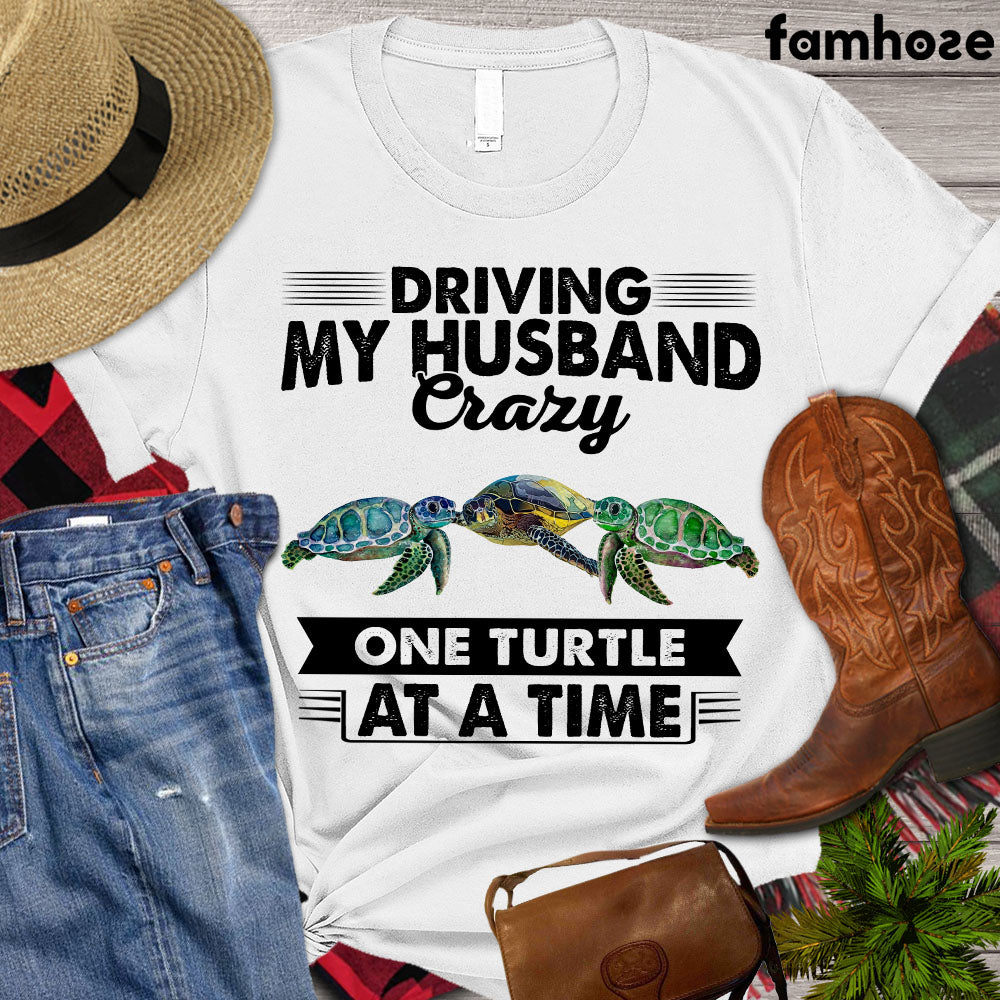 Turtle T-shirt, Driving My Husband Crazy One Turtle At A Time, Turtle Lover Gift, Turtle Beach, Turle Power, Premium T-shirt