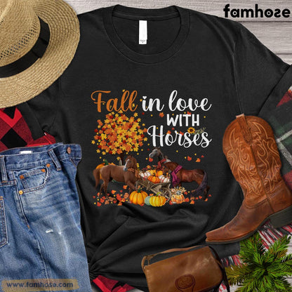 Thanksgiving Horse T-shirt, Fall In Love With Horses Thanksgiving Gift For Horse Lovers, Horse Riders, Equestrians