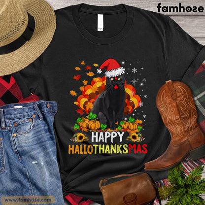 Thanksgiving Cat T-shirt, Happy Halothanksmas Thanksgiving Christmas Gift For Cat Lovers, Cat Owners, Cat Tees