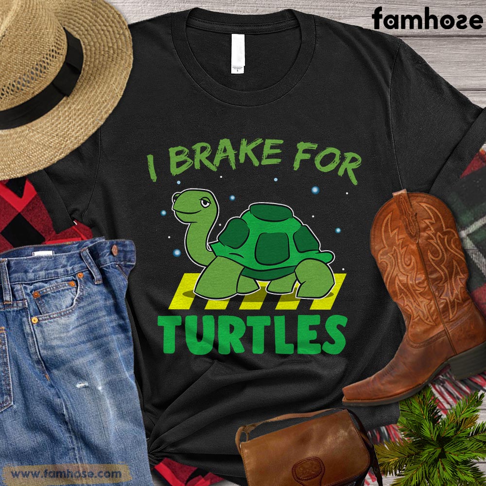 Turtle T-shirt, I Brake For Turtles Gift For Turtle Lovers, Turtle Owners, Turtle Tees