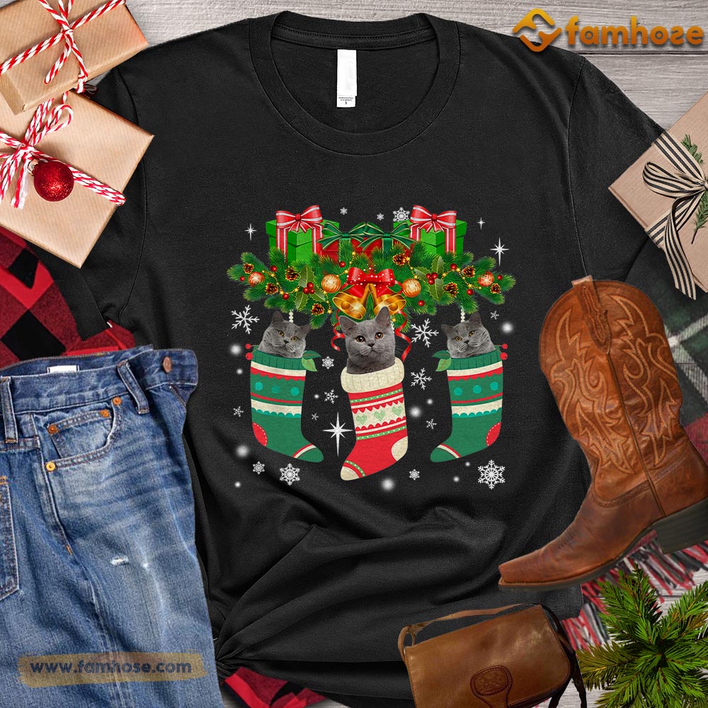 Cute Christmas Cat T-shirt, Cats In The Sock Gift For Cat Lovers, Cat Owners, Cat Tees