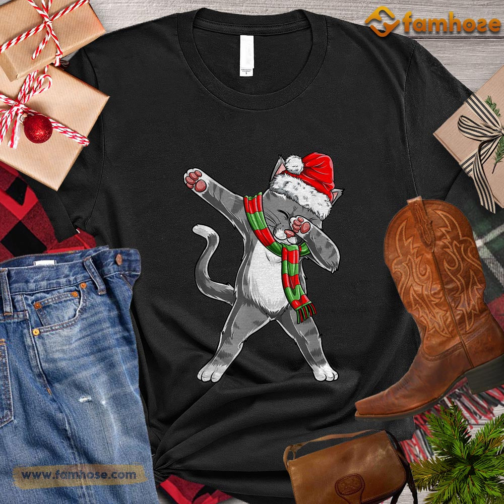 Cool Christmas Cat T-shirt, Cat With Santa Hat Scarf ELF Gift For Cat Lovers, Cat Owners, Cat Tees