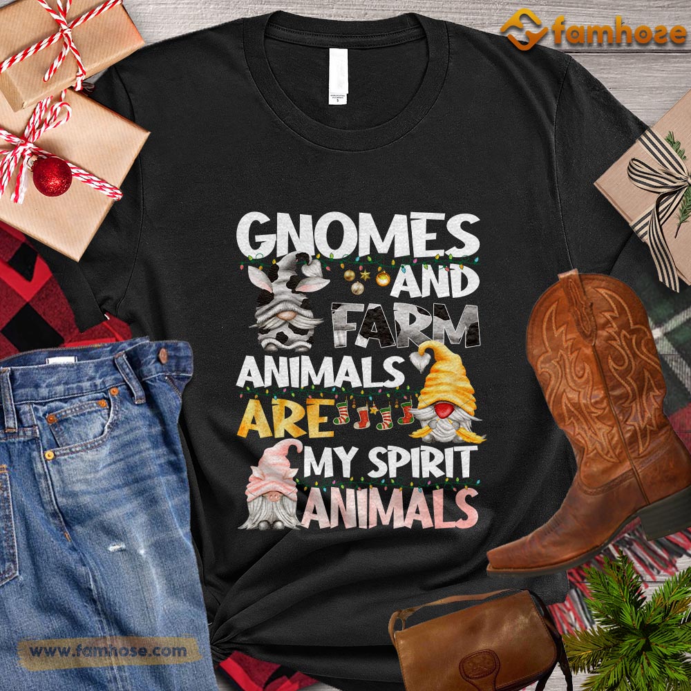 Christmas Farm T-shirt, Gnome Farm Animals Spirit Animals Christmas Gift For Farmers