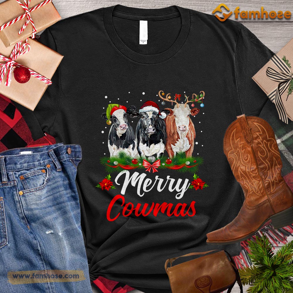 Christmas Cow T-shirt, Merry Cowmas Christmas Gift For Cow Lovers, Cow Farm, Cow Tees