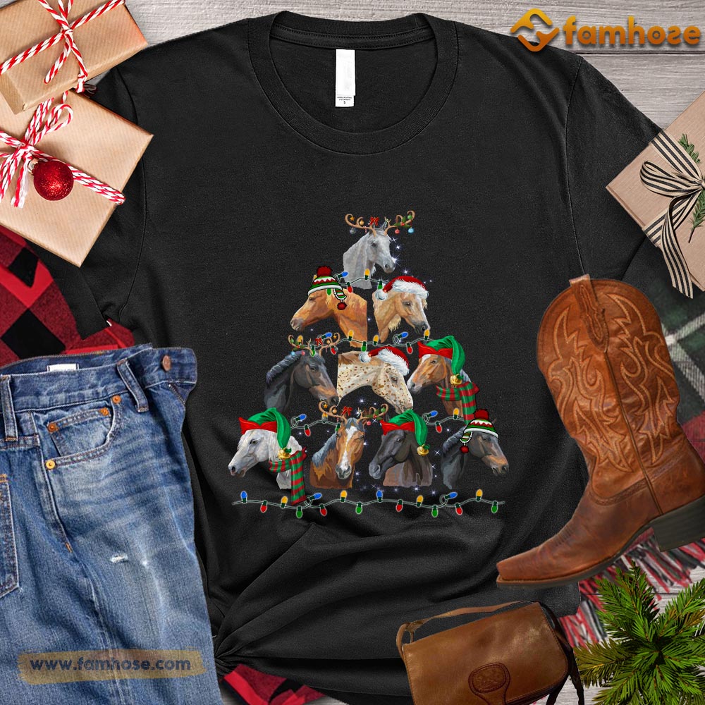 Christmas Horse T-shirt, Horse Arrange Christmas Tree Gift For Horse Lovers, Horse Riders, Equestrians