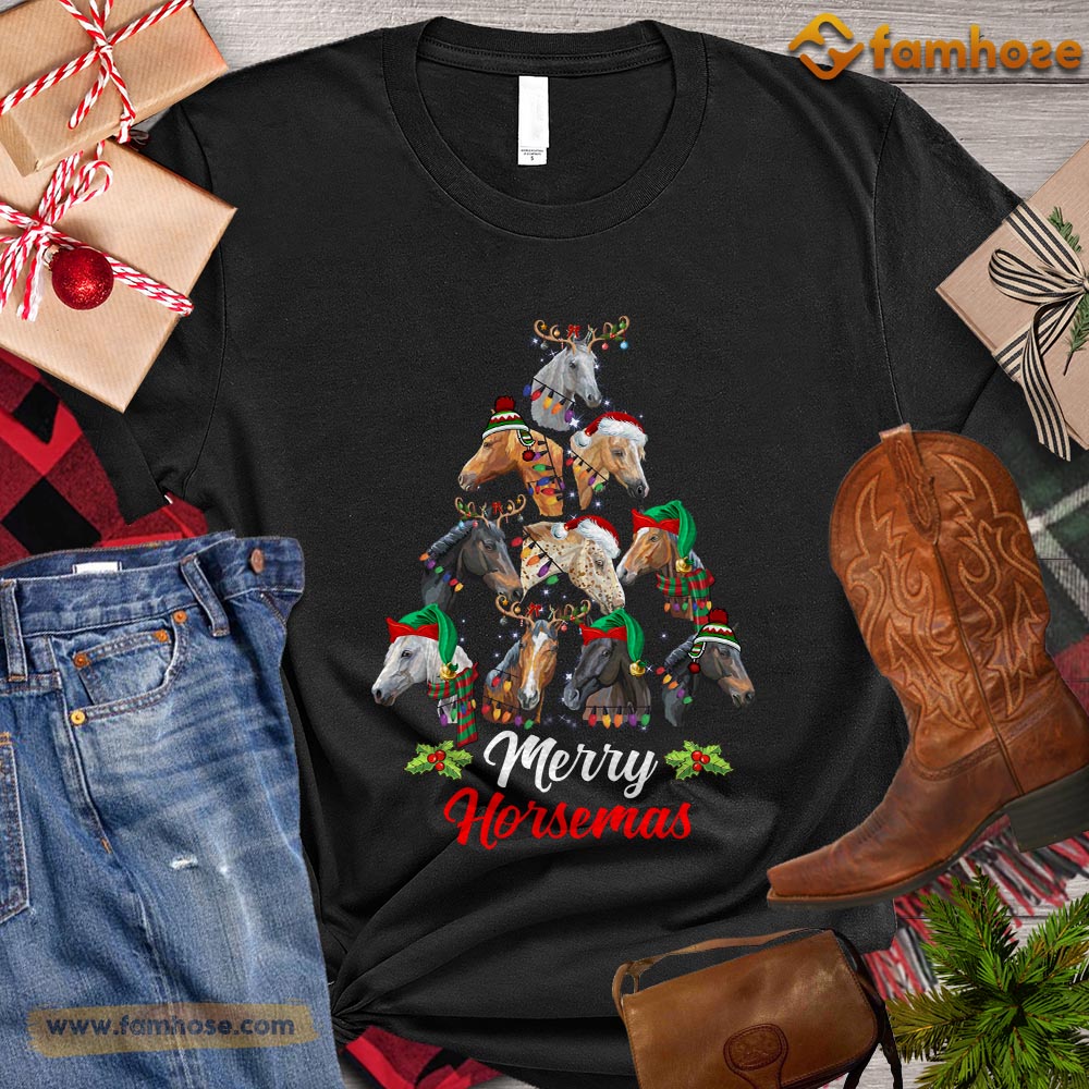 Christmas Horse T-shirt, Merry Horsemas Christmas Tree Gift For Horse Lovers, Horse Riders, Equestrians