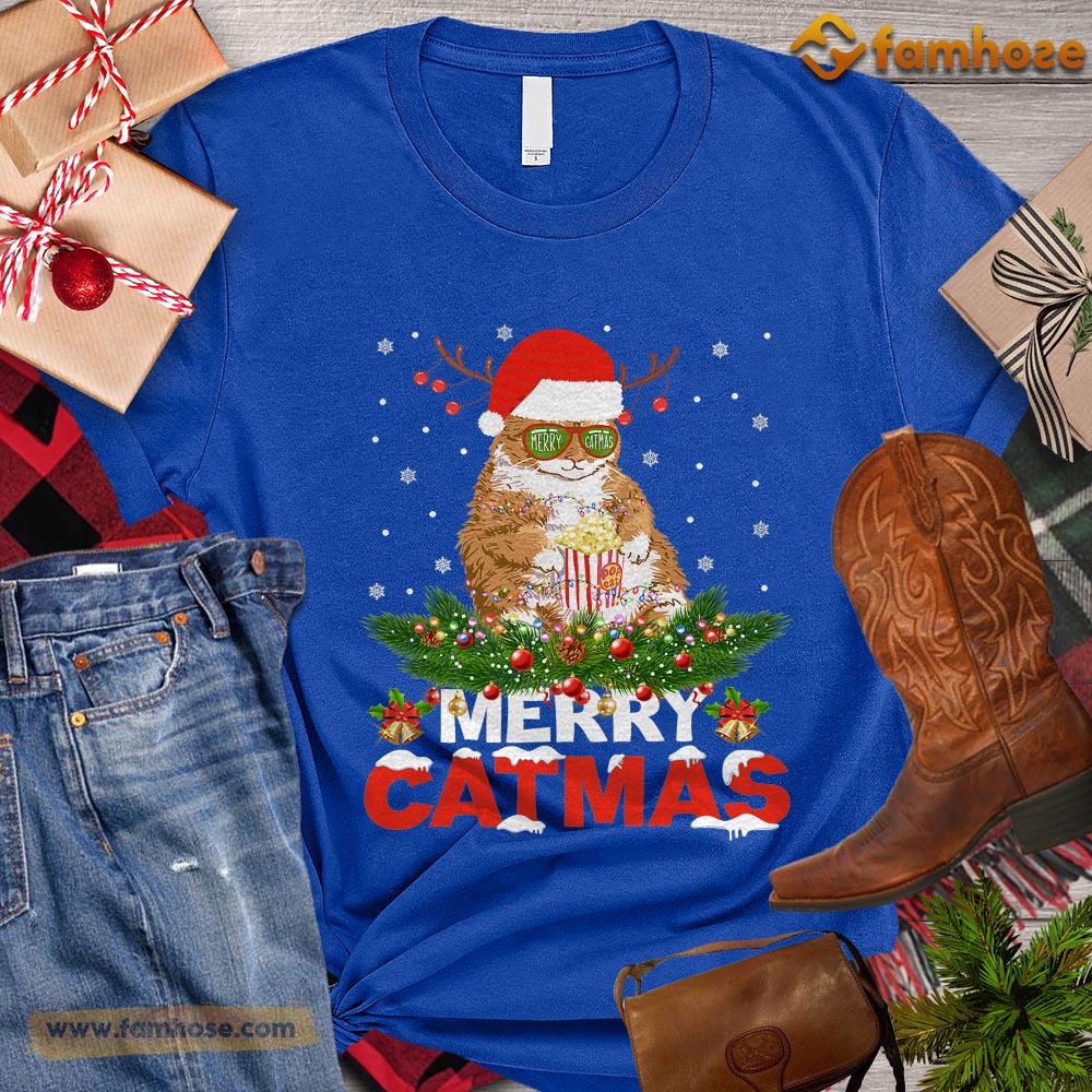Christmas Cat T-shirt, Mery Catmas Cool Cat With Glasses Gift For Cat Lovers, Cat Owners, Cat Tees