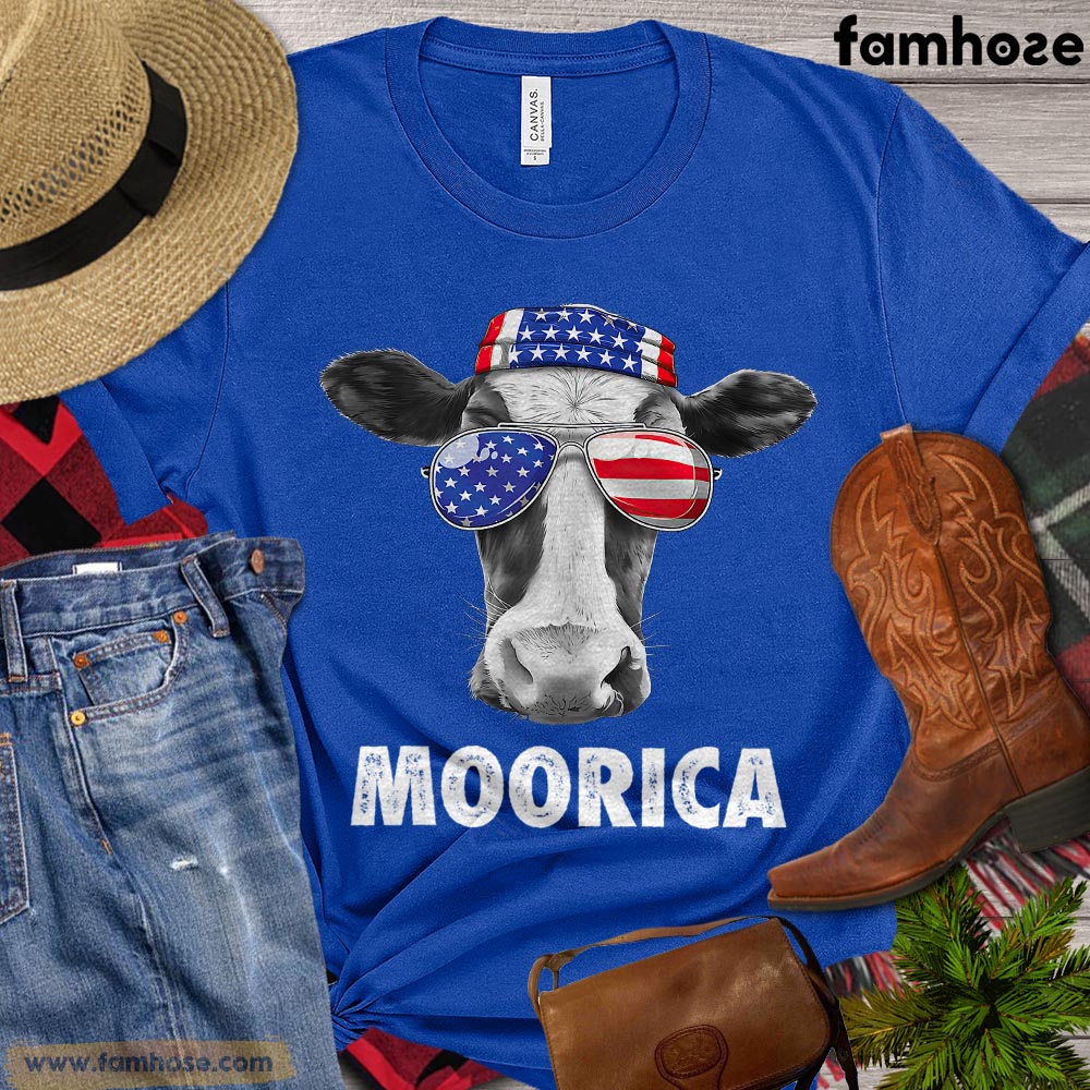 July 4th Cow T-shirt, Moorica USA Flag, Day – Famhose