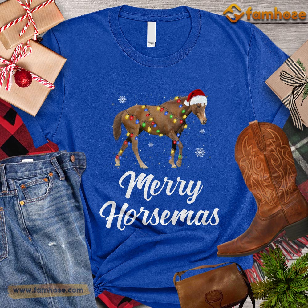 Christmas Horse T-shirt ,Merry Horsemas Santa Hat Gift For Horse Lovers, Horse Riders, Equestrians