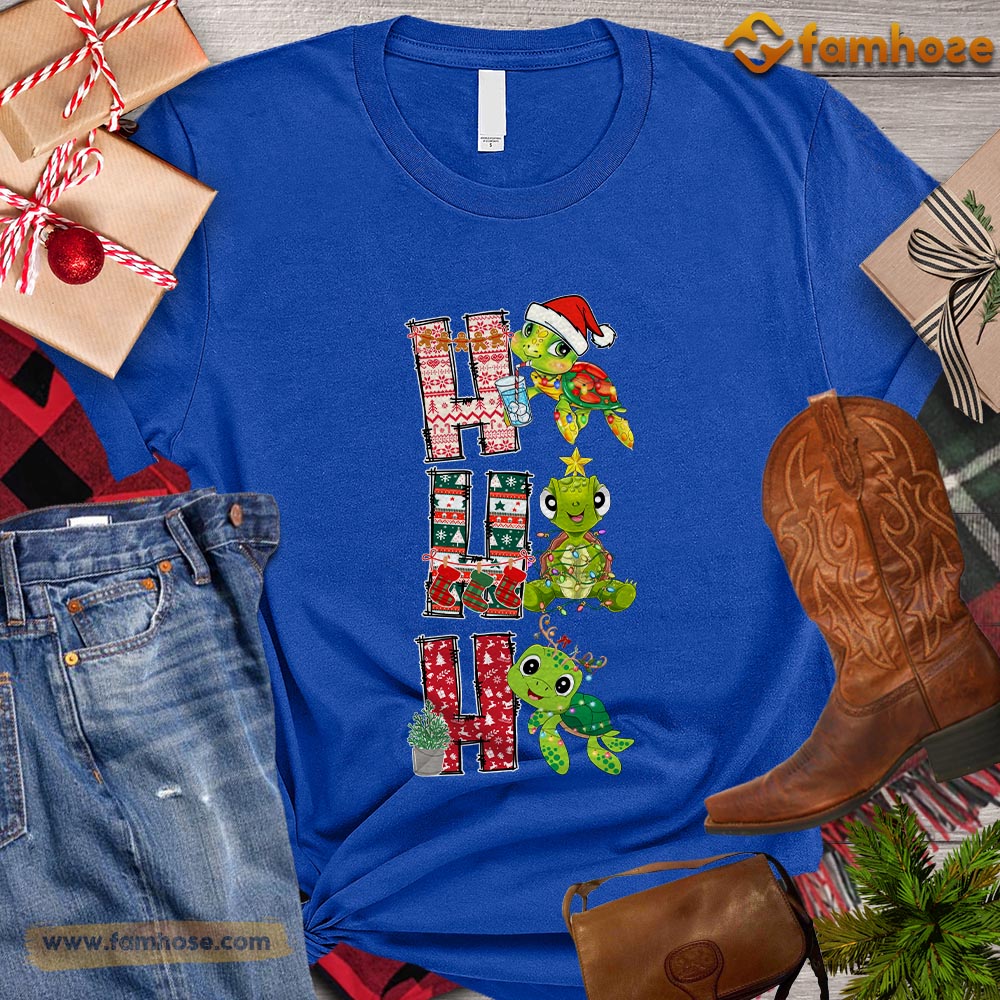 Cute Christmas Turtle T-shirt, Ho Ho Ho Turtle Santa Hat Reindeer Star Christmas Gift For Turtle Lovers, Turtle Owners