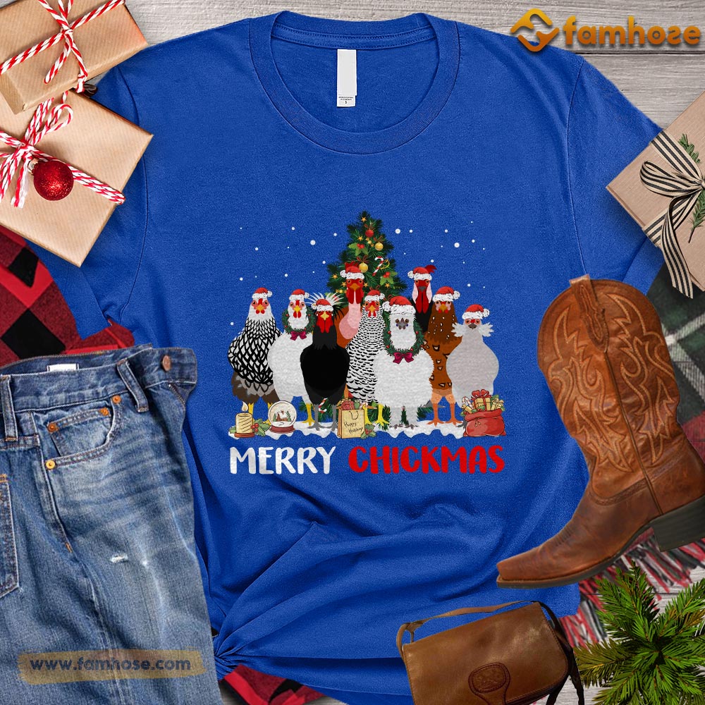 Christmas Chicken T-shirt, Merry Chickmas Chickens Santa Hats Christmas Gift For Chicken Lovers, Chicken Farm, Chicken Tees