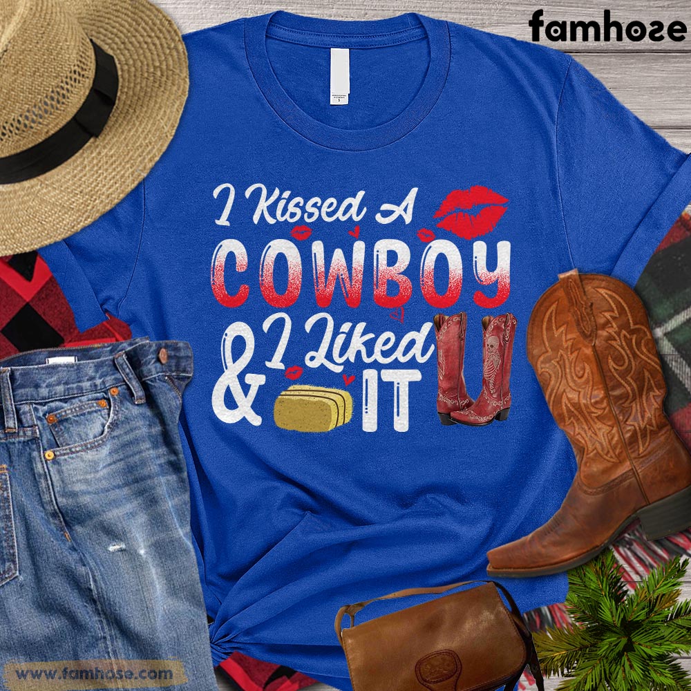 Valentine's Day Cowboy T-shirt, I Kissed A Cowboy I Liked It Gift For Rodeo Lovers, Horse Riders, Equestrians