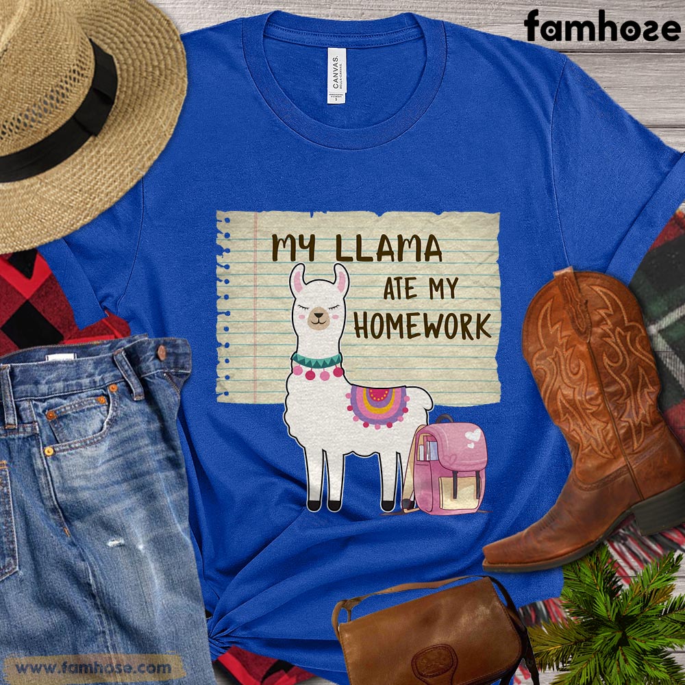 Back To School Cute Llama T-shirt, My Llama Ate My Homework, Gift For Llama Lovers, Women Llama Tees, Llama Kids Shirt