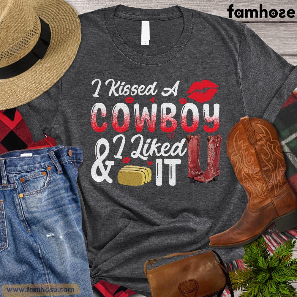 Valentine's Day Cowboy T-shirt, I Kissed A Cowboy I Liked It Gift For Rodeo Lovers, Horse Riders, Equestrians