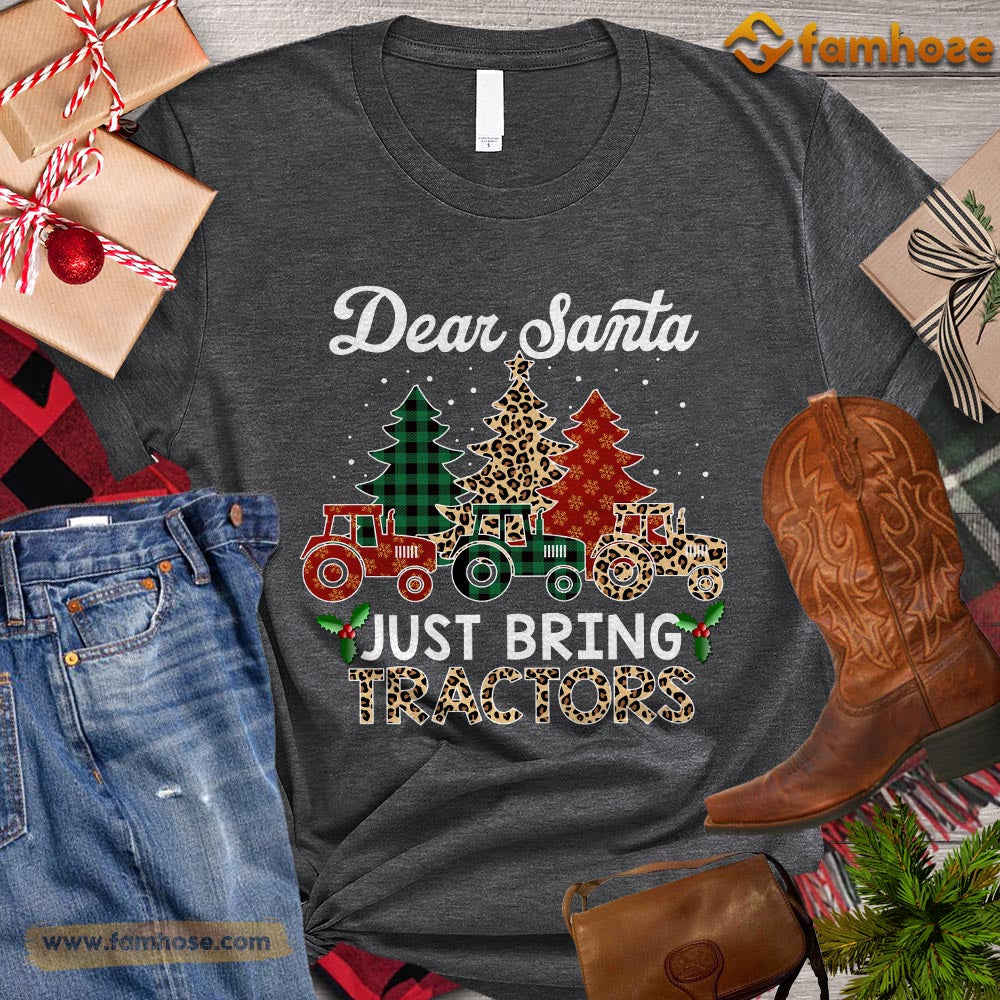 Christmas Tractor T-shirt, Dear Santa Just Bring Tractors ELF Leopard Christmas Tree Gift For Tractor Lovers, Tractor Farmers