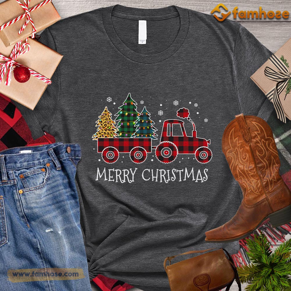 Christmas Tractor T-shirt, Mery Christmas Tractor Pulling Christmas Tree Gift For Tractor Lovers, Tractor Farm, Tractor Tees