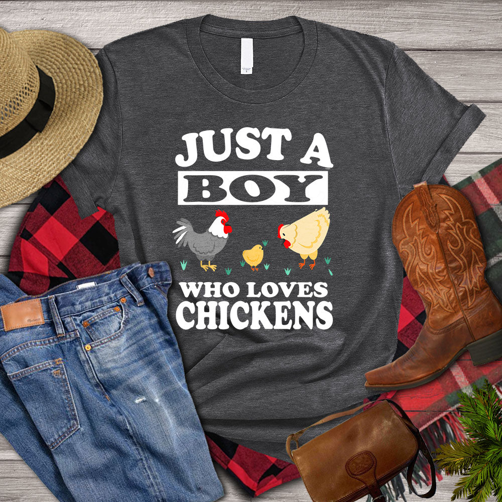 Cute Chicken T-shirt, Just A Boy Who Loves Chickens, Flower Chicken Shirt, Chicken Lover, Farming Lover Gift, Farmer Shirt
