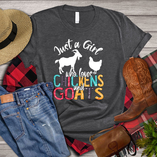 Cute Goat T-shirt, Just A Girl  Who Loves Chickens And Goats, Cute Chicken Goat Kids Shirt, Farming Lover Gift, Goat Lover, Farmer Shirt