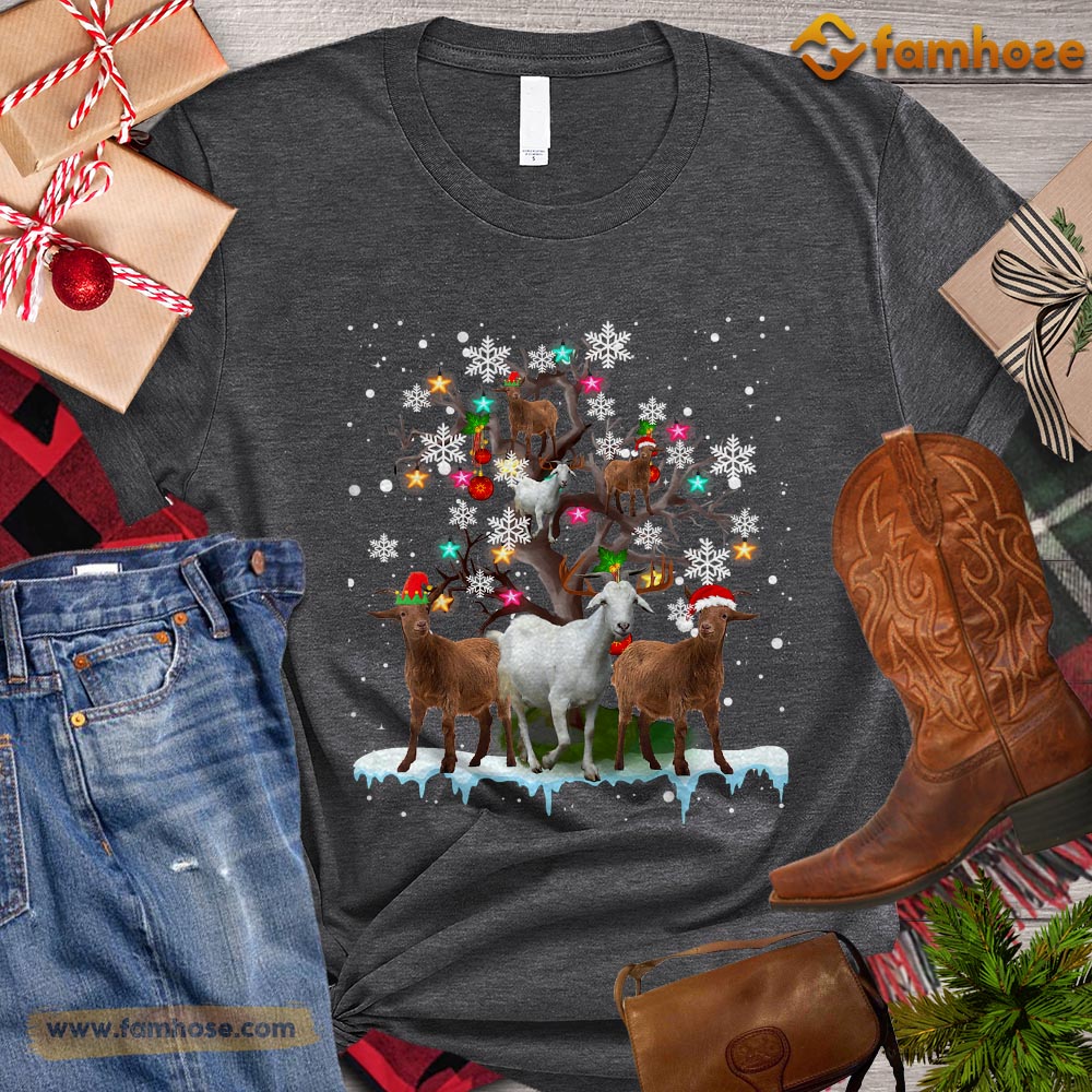 Christmas Goat T-shirt, Cute Goats With Santa Hats Christmas Tree Snowflake Gift For Goat Lovers, Goat Farm, Goat Tees