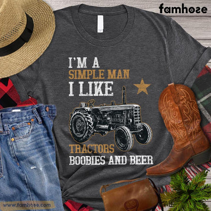 Farm Valentine T-shirt, I Am A Simple Man I Like Tractors Boobies And Beer, Farming Lover Gift, Vintage Farmer T-shirt, Farmer Lovers Premium T-shirt