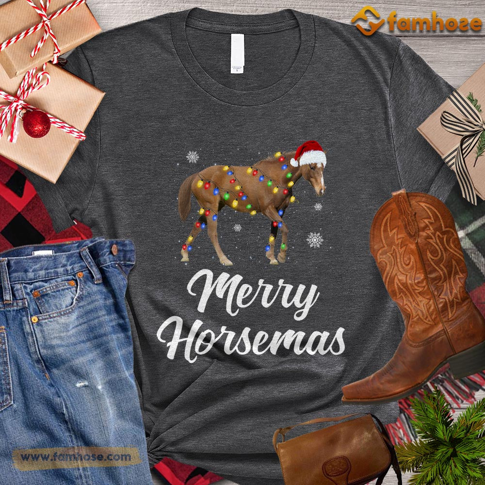 Christmas Horse T-shirt ,Merry Horsemas Santa Hat Gift For Horse Lovers, Horse Riders, Equestrians