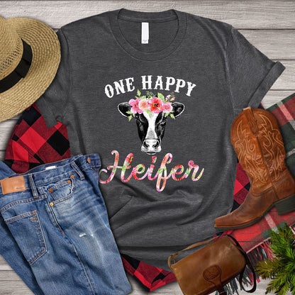 Cow T-shirt, One Happy Heifer, Flower Heifer, Cow Lover, Farming Lover Gift, Farmer Shirt