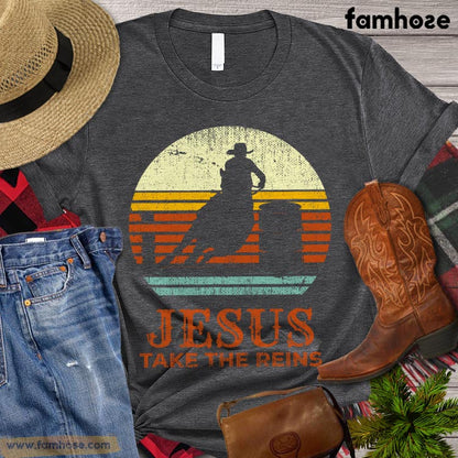 Barrel Racing T-shirt, Jesus Take The Rein, Gift For Barrel Racers, Barrel Racing Lover Gift, Cowgirl T-shirt, Rodeo Shirt, Barrel Racing Premium T-shirt