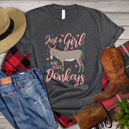 Donkey T-shirt, Just A Girl Who Loves Donkeys, Donkey Flower Shirt, Donkey Lover, Farming Lover Gift, Farmer Premium T-shirt