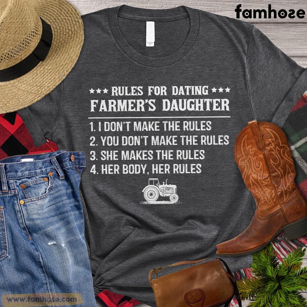 Farm T-shirt, Rules For Dating Farmer's Daughter, Tractor Farm Shirt, Farm Lover Shirt, Farming Lover Gift, Farmer Premium T-shirt