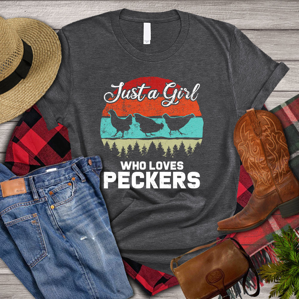 Vintage Chicken T-shirt, Just A Girl Who Loves Peckers, Chicken Shirt, Chicken Lover, Farming Lover Gift, Farmer Shirt