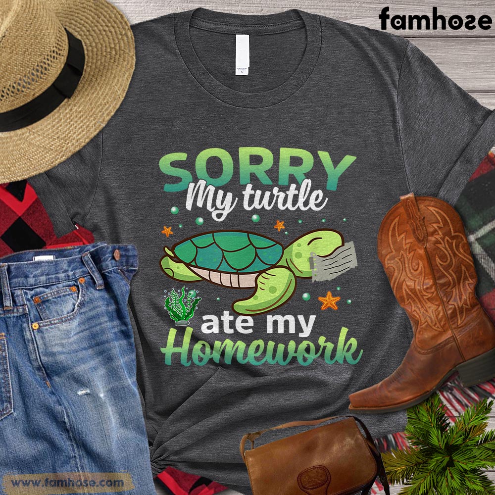 Funny Back To School Turtle T-shirt, Sorry My Turtle Ate My Homework, Gift For Turtle Lovers, Women Turtle Shirt, Turtle Kids Tees