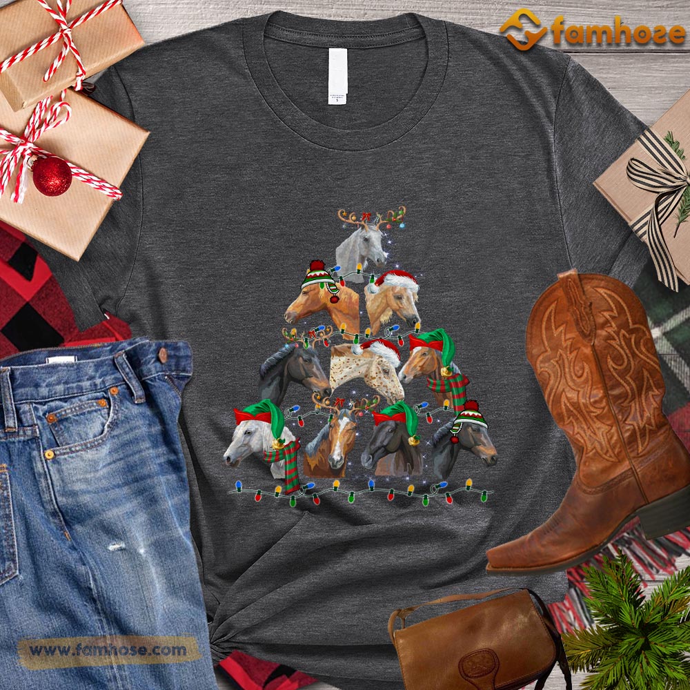 Christmas Horse T-shirt, Horse Arrange Christmas Tree Gift For Horse Lovers, Horse Riders, Equestrians