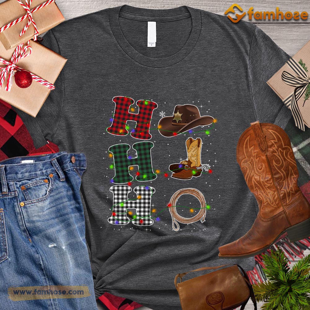 Christmas Horse T-shirt, Cowboy Hat Boot Christmas Tree Christmas Gift For Horse Lovers, Horse Riders, Equestrians
