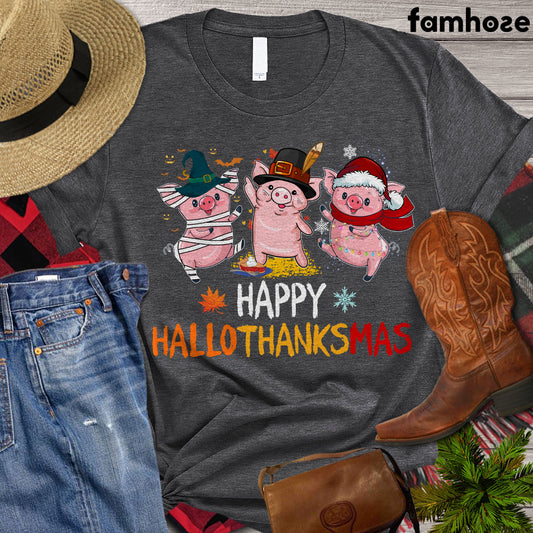 Christmas Pig T-shirt, Happy Halothankmas, Farm Pig Lover, Farming Lover Gift, Farmer Premium T-shirt