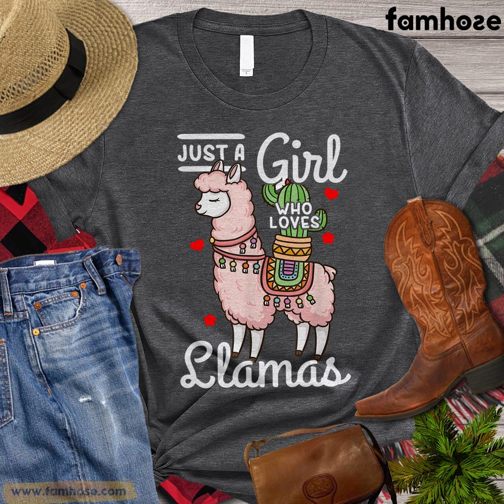 Llama T-shirt, Just A Girl Who Loves Llamas, Farm Llama Shirt, Llama Lover, Farming Lover Gift, Farmer Premium T-shirt