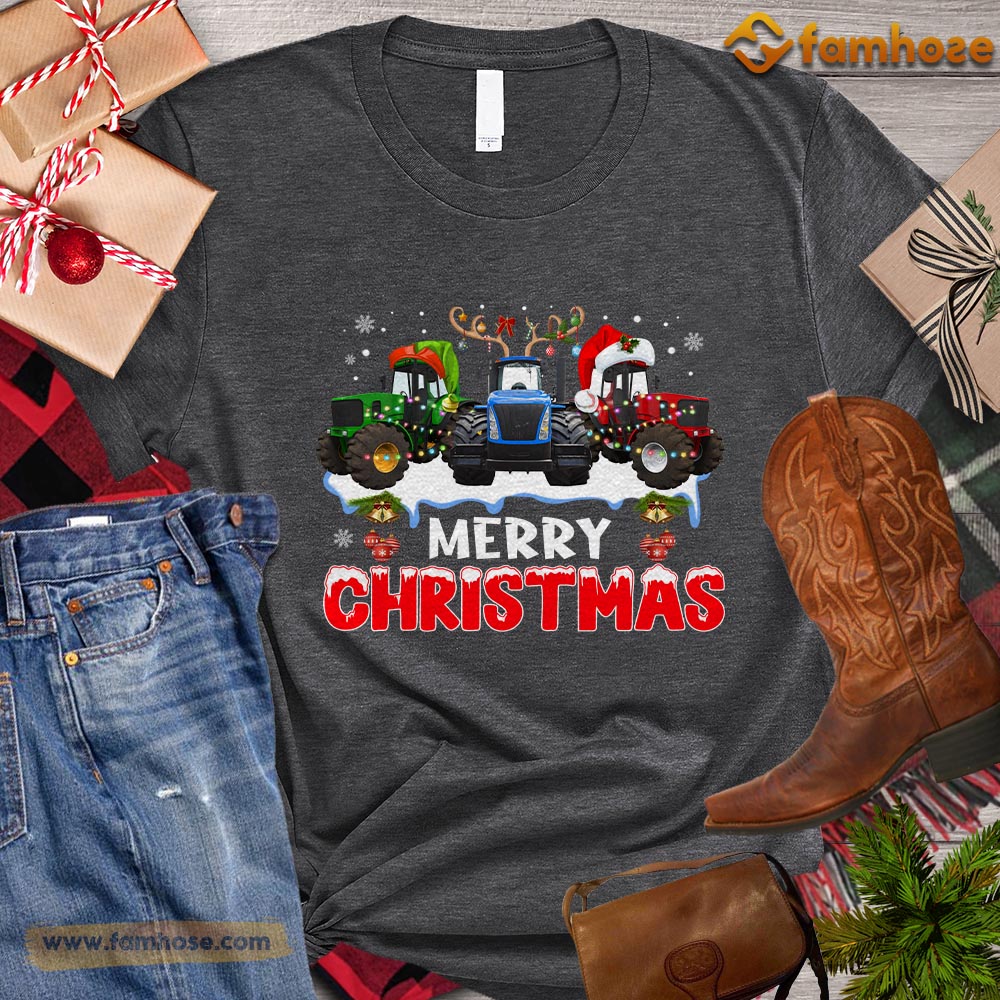 Christmas Tractor T-shirt, Merry Christmas Snow Gift For Tractor Lovers, Tractor Farm, Tractor Tees