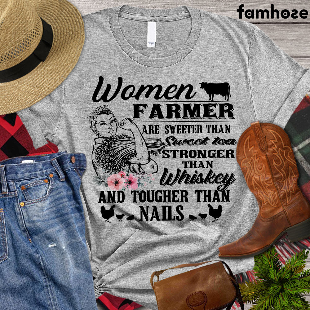 Farm T-shirt, Women Farmer Are Sweeter Than Sweet Tea Stronger Than Whiskey, Farm Lover Gift, Farmer Shirt, Farming Lover Gift, Farmer Premium T-shirt
