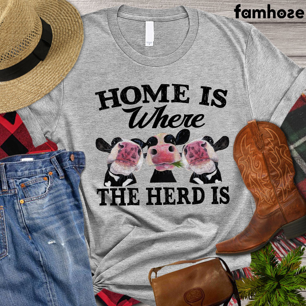 Cow T-shirt, Home Is Where The Herd Is, Cow Life, Cow Girl Shirt, Cow Lover Gift, Farming Lover Gift, Farmer Premium T-shirt