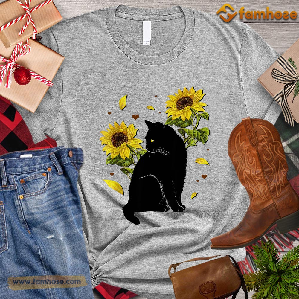 Christmas Cat T-shirt, Sunflowers With Black Cat Gift For Cat Lovers, Cat Owners, Cat Tees