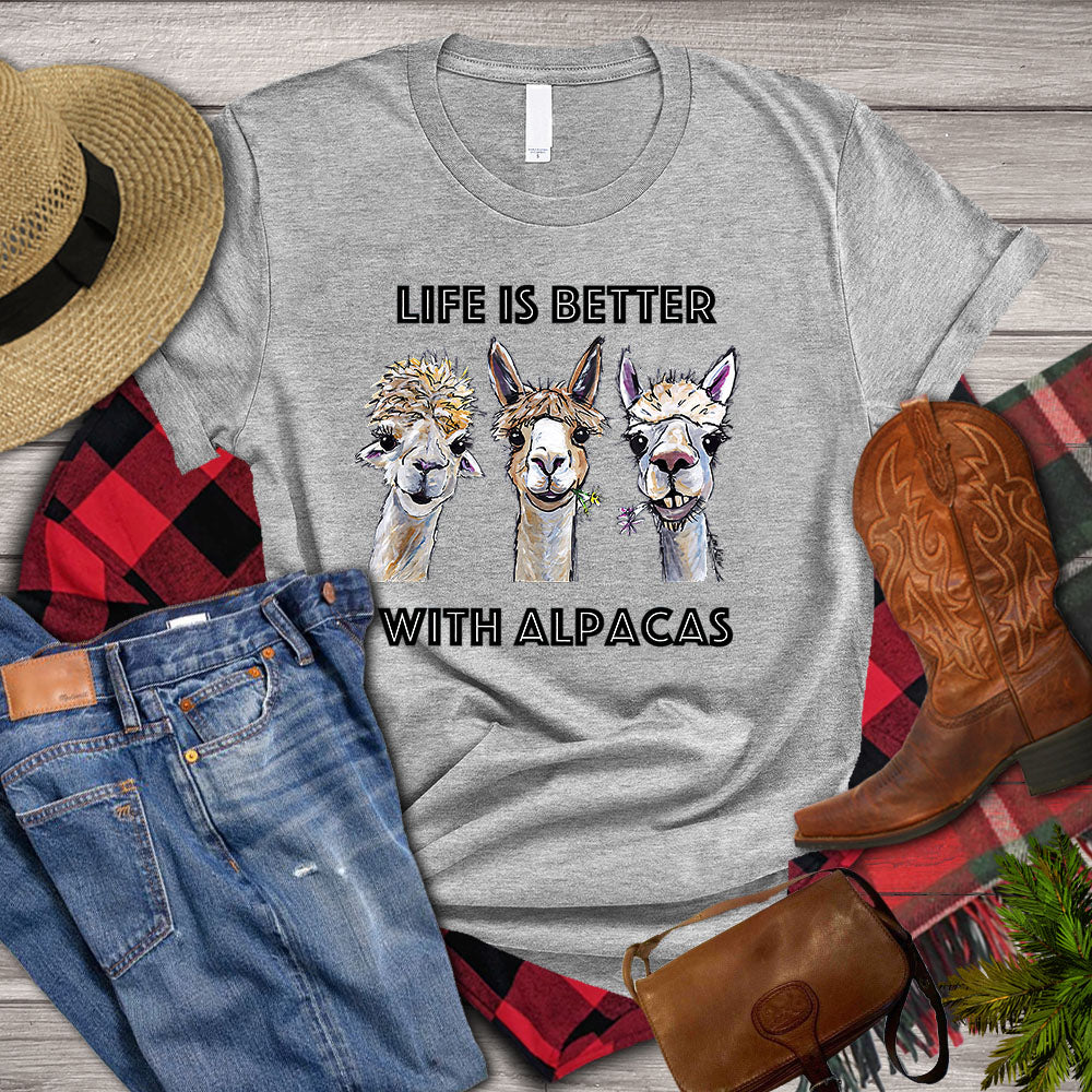 Llama T-shirt, Life Is Better With Alpacas, Llama Farm, Llama Lover, Farming Lover Gift, Farmer Premium T-shirt