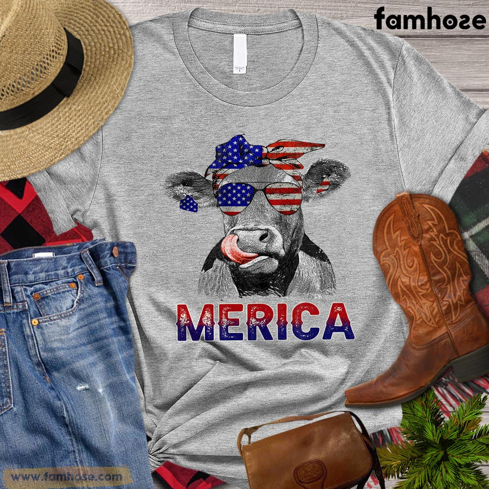 Independence Day Cow T-shirt, Cow Flag America, Farm Cow Shirt, Cow Lover Gift, Farming Lover Gift, Farmer Premium T-shirt