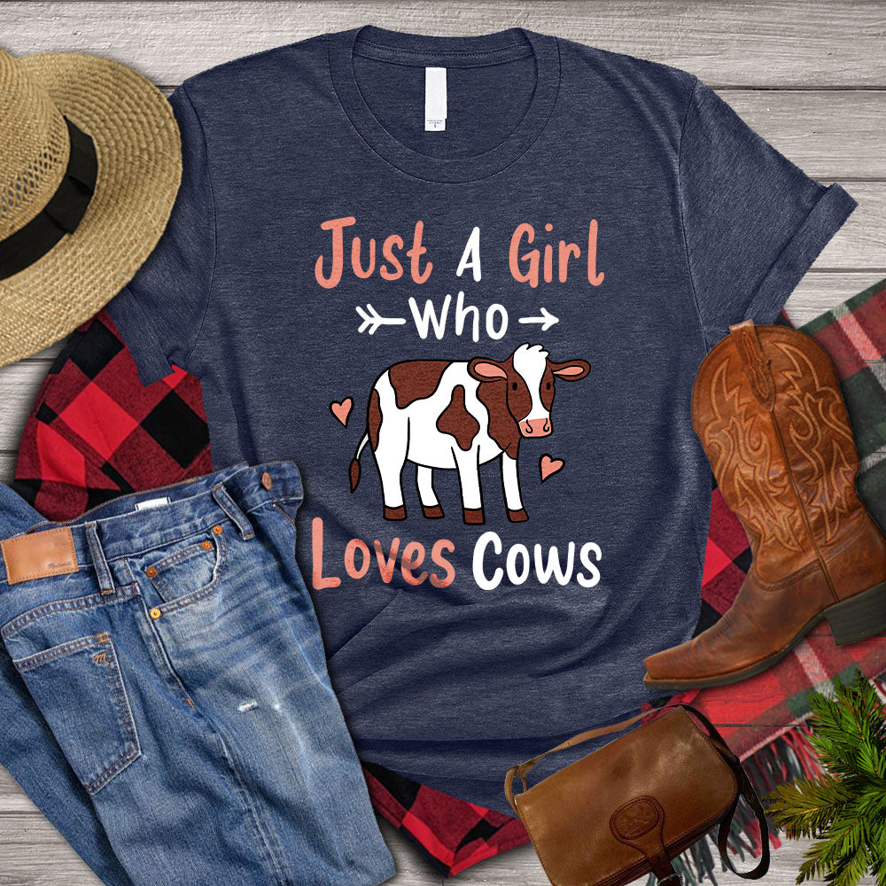 Funny Cow T-shirt, Just A Girl Who Loves Cows, Gift For Kids, Farm Cow Shirt, Cow Lover, Farming Lover Gift, Farmer Shirt