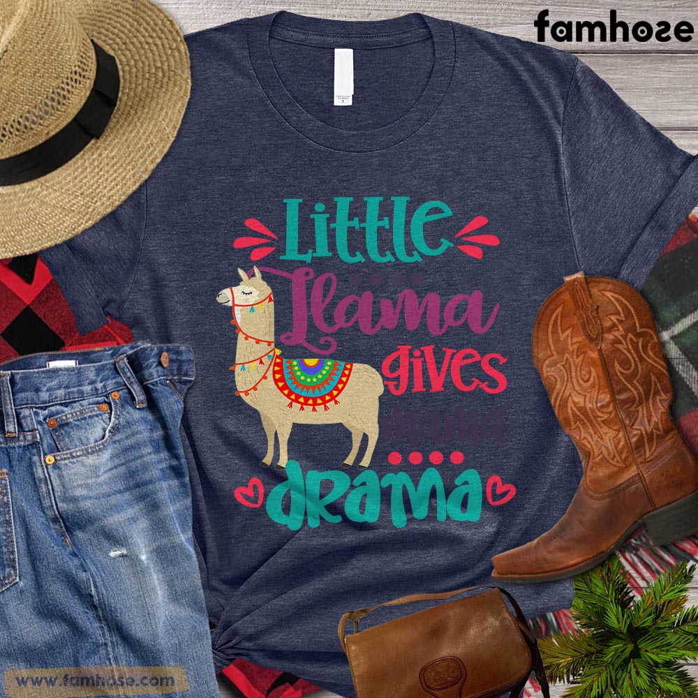 Mother's Day Llama T-shirt, Little Llama Gives Mama Drama, Gift For Mom, Farm Llama Shirt, Llama Lover, Farming Lover Gift, Farmer Premium T-shirt